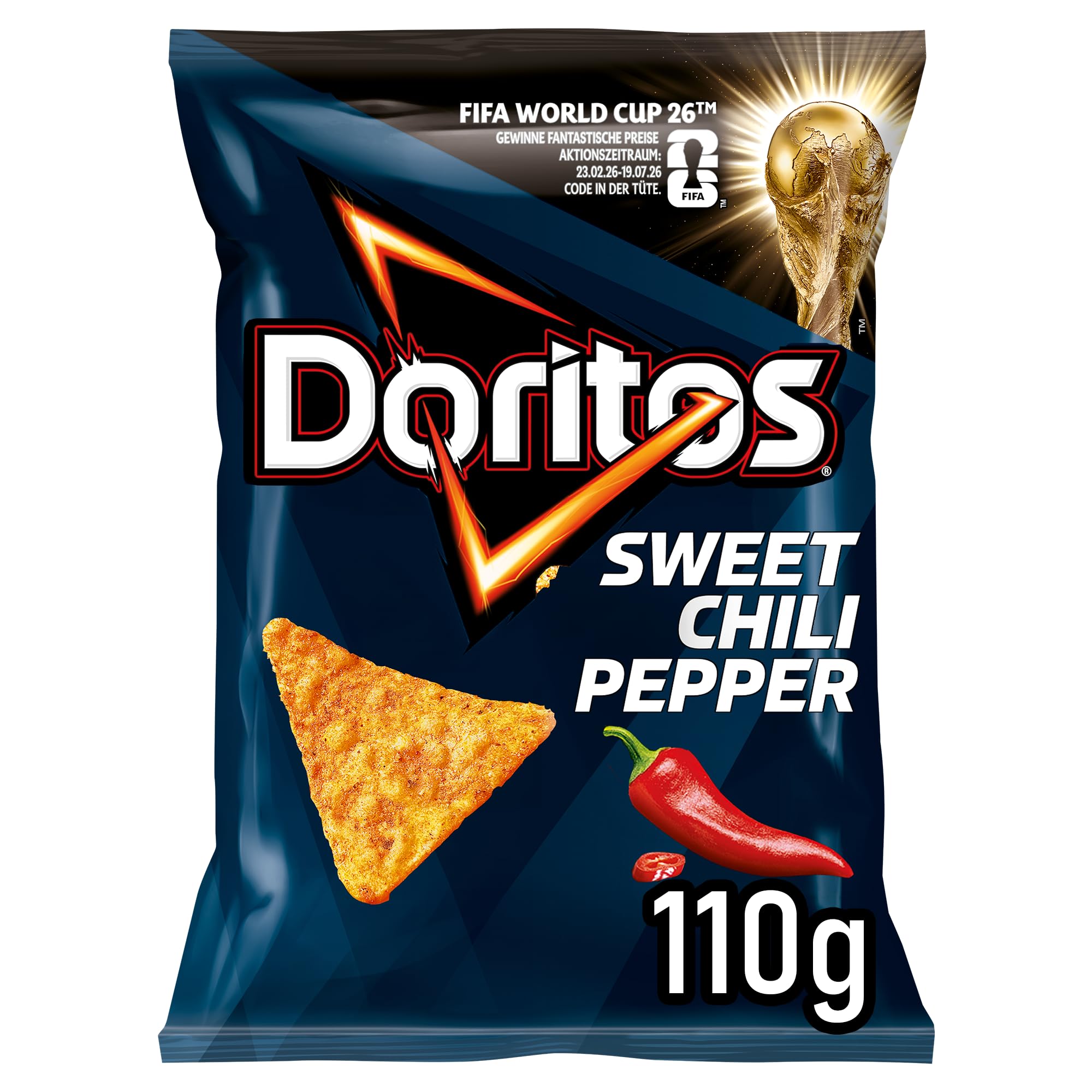 Doritos Sweet Chili Pepper - Tortilla Nachos mit süßem Chili-Geschmack - Herzhafter Snack zum Knabbern aus Mais (12 x 110g) (Verpackungsdesign kann abweichen)