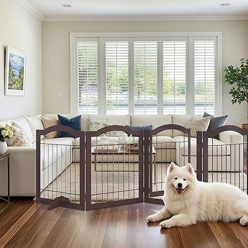 Miniatura 2 de Vantas Puerta plegable para mascotas sin ensamblaje de 72 pulgadas de ancho, puerta de madera para perros de 30 pulgadas de alto, puerta de alambre