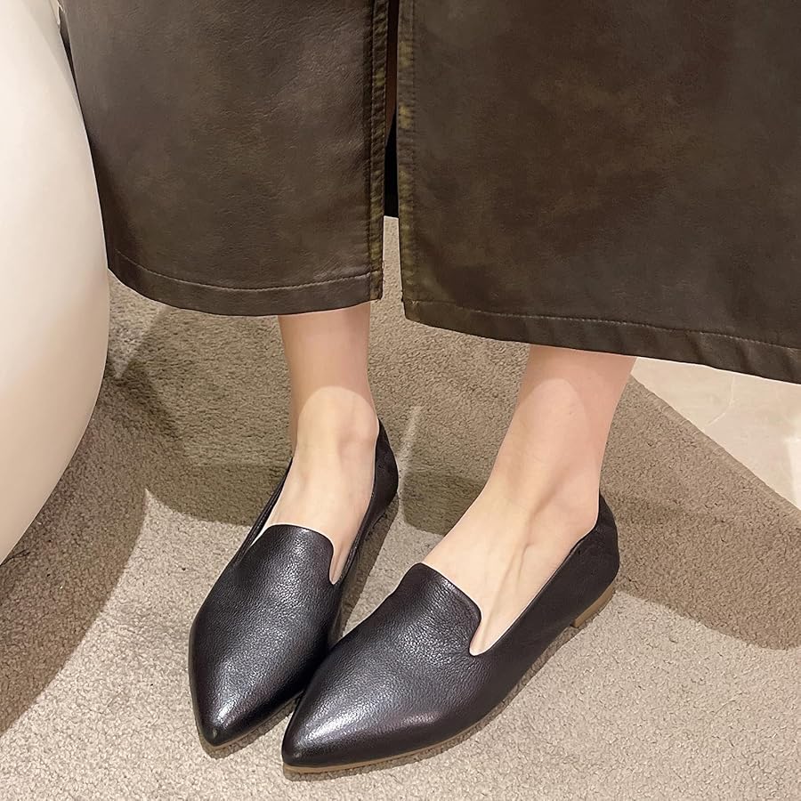 Amazon | [Luzean] レディース パンプス ぺたんこ 本革 ポインテッド