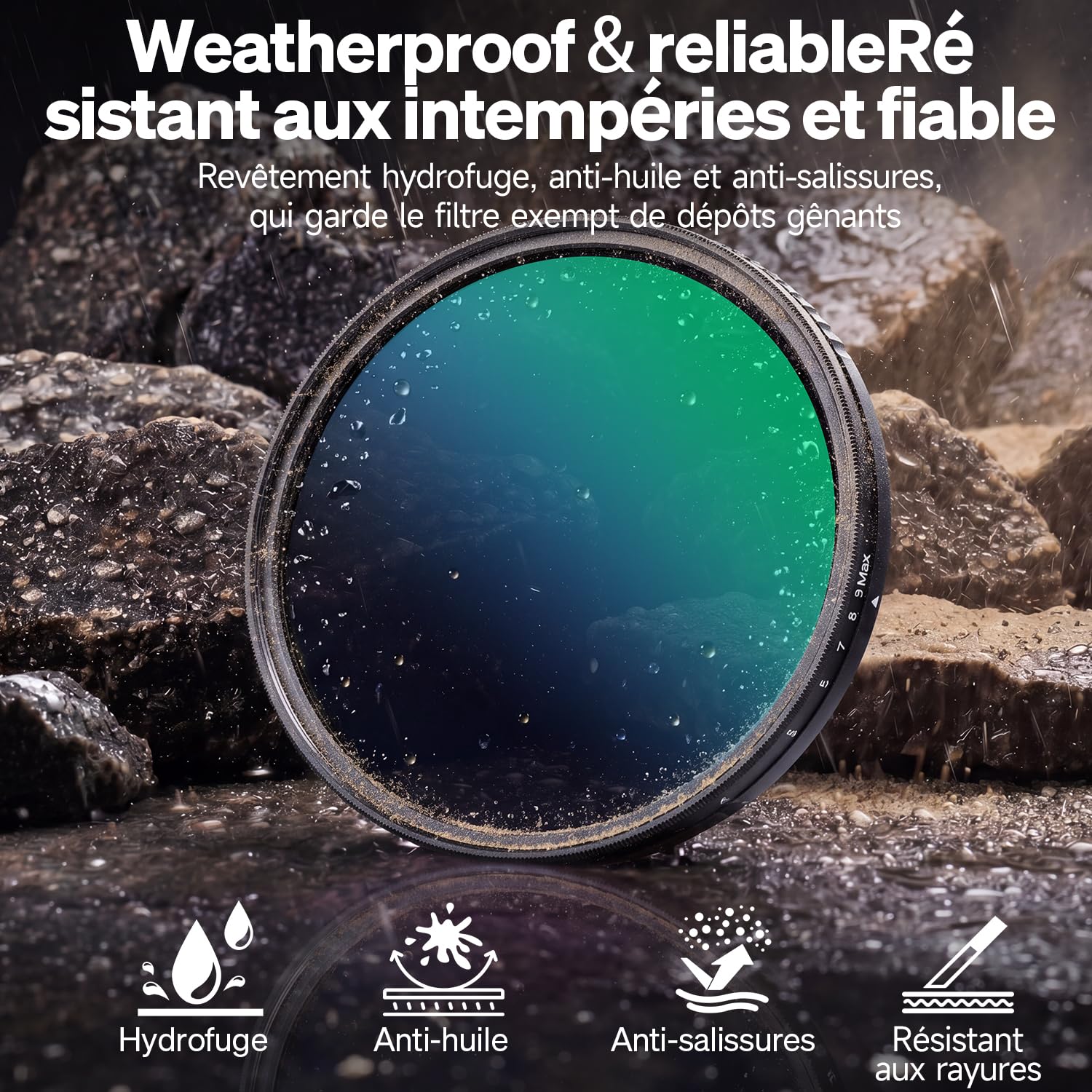Filtre ND Variable 72mm Rollei F:X Pro ND8-ND512 Filtre Densité Neutre | VND Filter 3 à 9 Stops Résistant à l'eau et Aux Rayures pour Objectif Appareil Photo