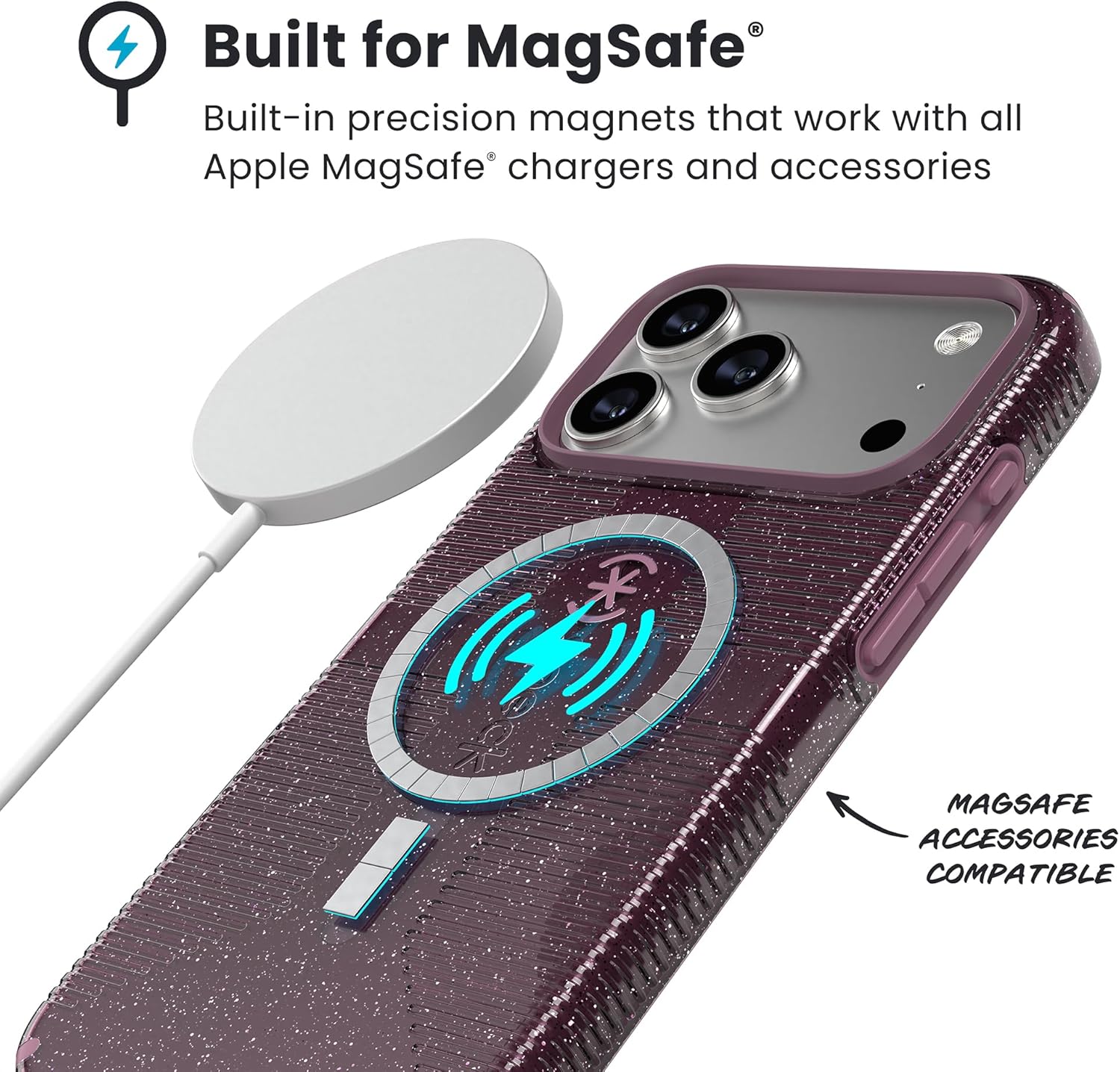 Speck CANDYSHELL Grip +MS Case for iPhone 17 Pro Max - Plumberry Glitter | Slim Protective Grip | Drop Protection | MagSafe Compatible - Image 2