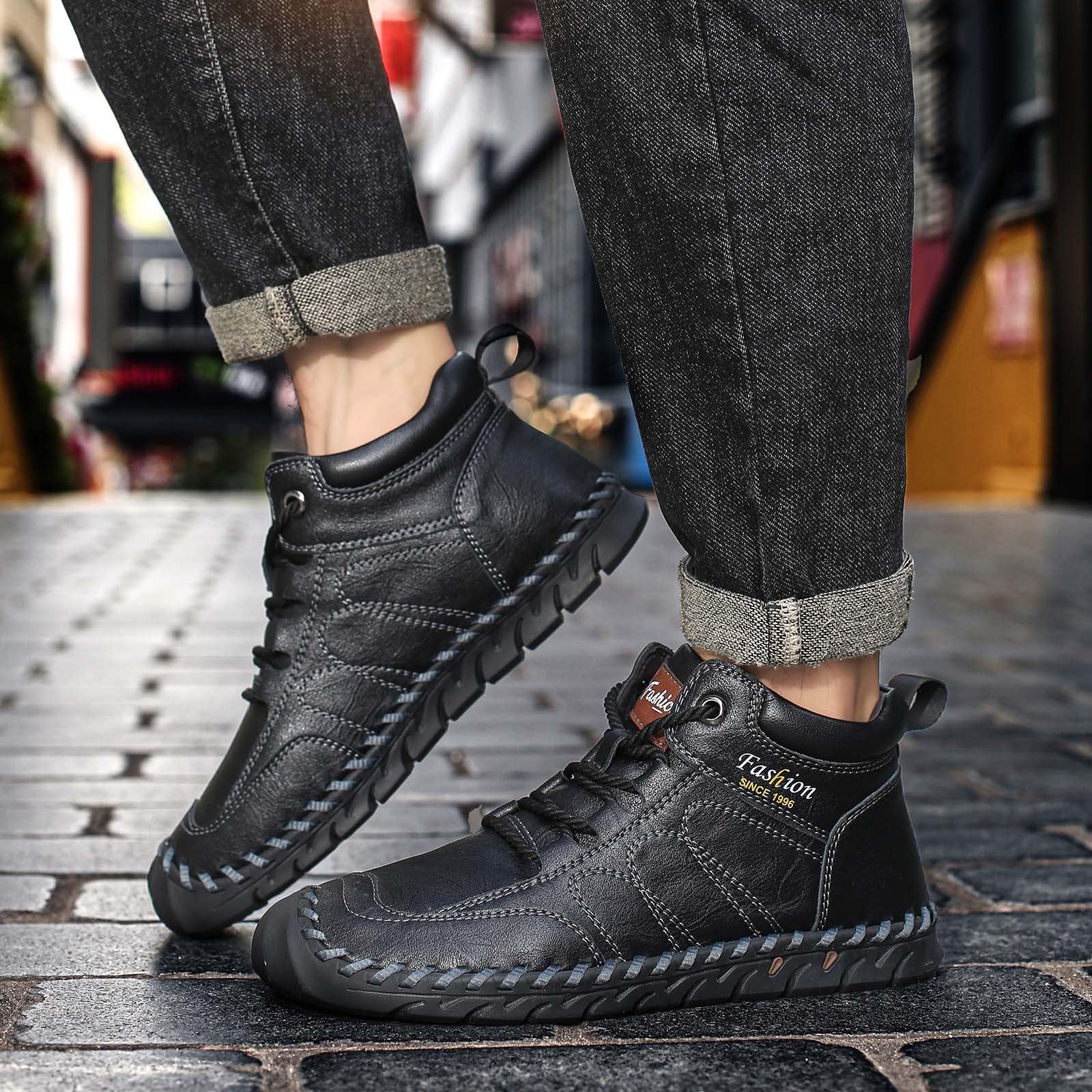 Genérico Zapatos Hombre Altos de Cuero, Costura Artesanal, Suela Goma Antideslizante, Estilo Ciudad Casual, Letras Decorativas En El Cuello para Oficina, Diario