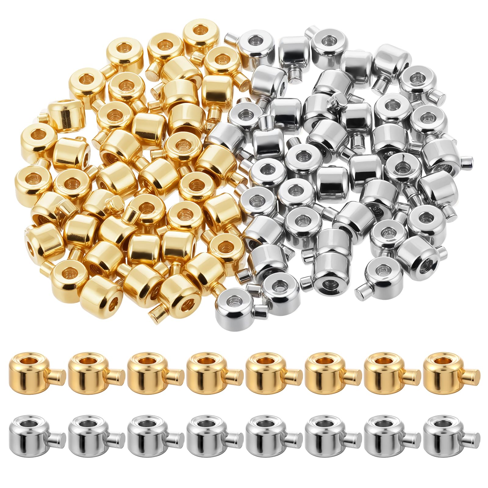 80 Pcs Gold Silver Round Crimp Beads for Jewelry Making Brass Metal Round Crimp-Beads Gold Silver Spacer Beads for DIY Bracelet Jewelry Making (Gold