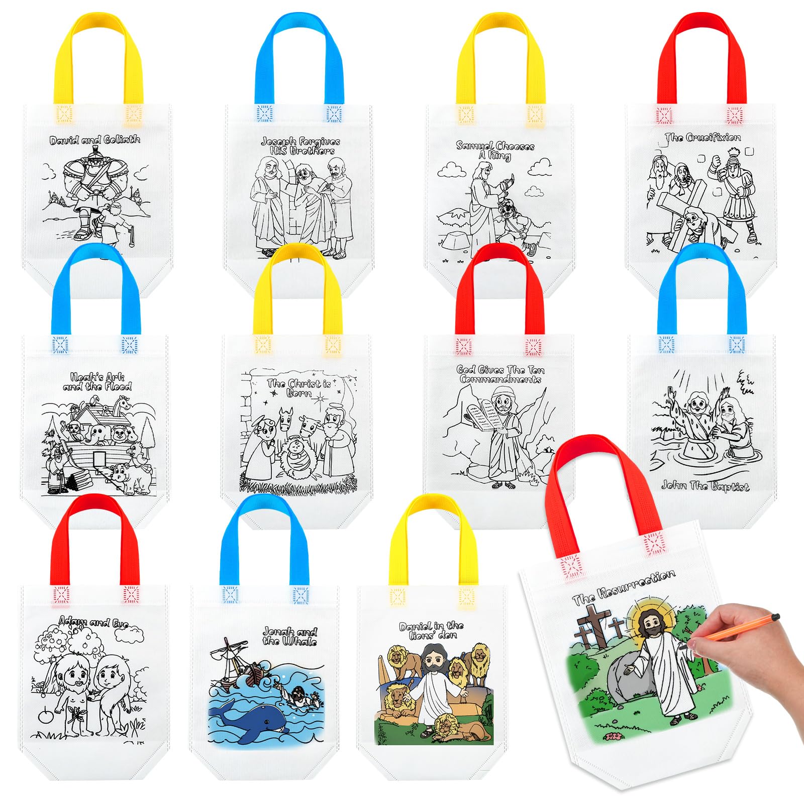 30 Backpacks Color Your Own + Reusable Bag | 30 Individual Bags, 5 Coloured Crayons And Balloon | Children's Gift For Parties And Birthdays (Story