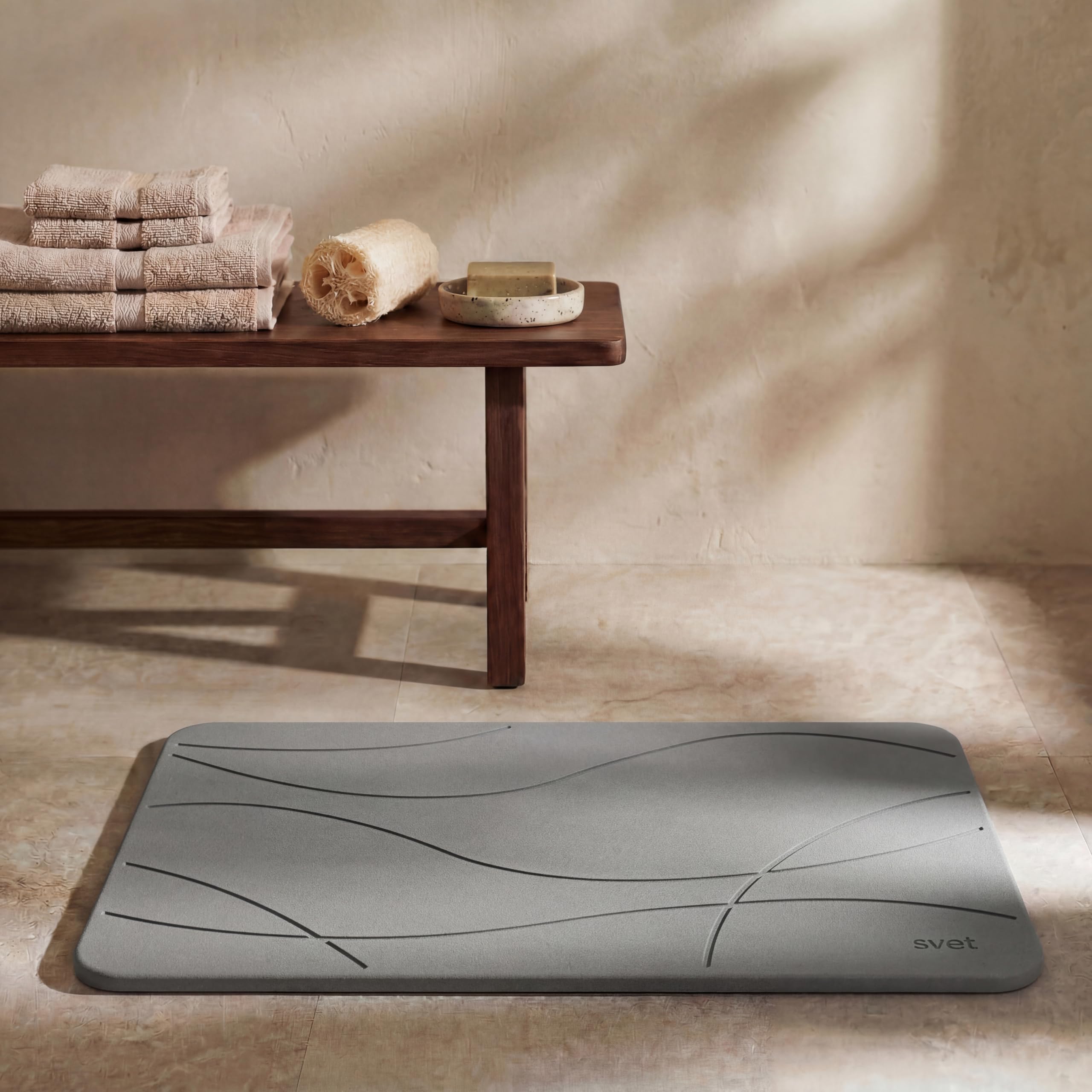 Svet - Alfombra Diatomita Baño - Secado Rápido y Ultra Absorbente, Antideslizante, Antibacteriana y Antihongos, Alfombrilla Baño Diatomita de Piedra. (Mar Gris Oscuro)