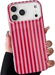 for iPhone 15 Case Cute Striped Phone Case Soft TPU Slim Shockproof Protective Cover for Women Girls, Pink and White