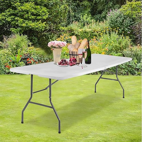 Miniatura 6 de MGHH Mesa plegable de 8 pies, mesa de plástico, mesa de campamento, mesa de picnic portátil plegable con asa de transporte para cocina, fiesta,