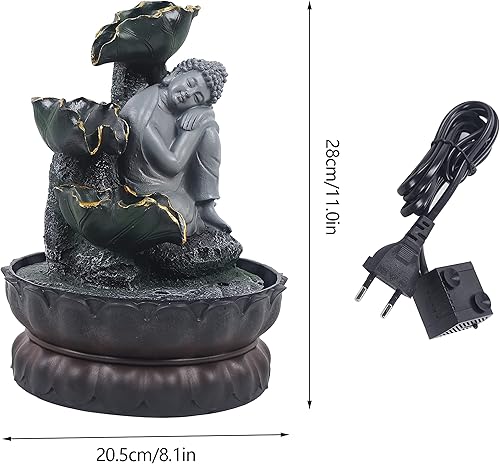 Miniatura 6 de Fuente de agua pequeña de mesa de 11 pulgadas con estatua de Buda de flujo de agua y luces LED, cascada decorativa para interiores y exteriores,