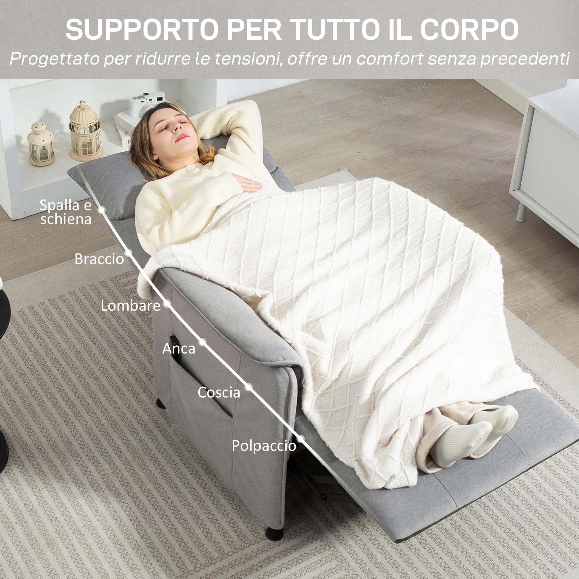 HOMCOM Poltrona Relax Elettrica Reclinabile Silenziosa, Poltrona Reclinabile Elettrica 160° per Anziani in Tessuto con Funzione Memory, Telecomando, Poggiapiedi per Soggiorno, Camera e Ufficio, Grigio