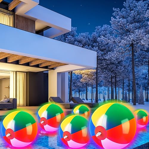 Miniatura 5 de 10 bolas de playa con luz de color arco iris de 6121624 pulgadas bolas de playa que brillan en la oscuridad juguetes inflables de piscina para
