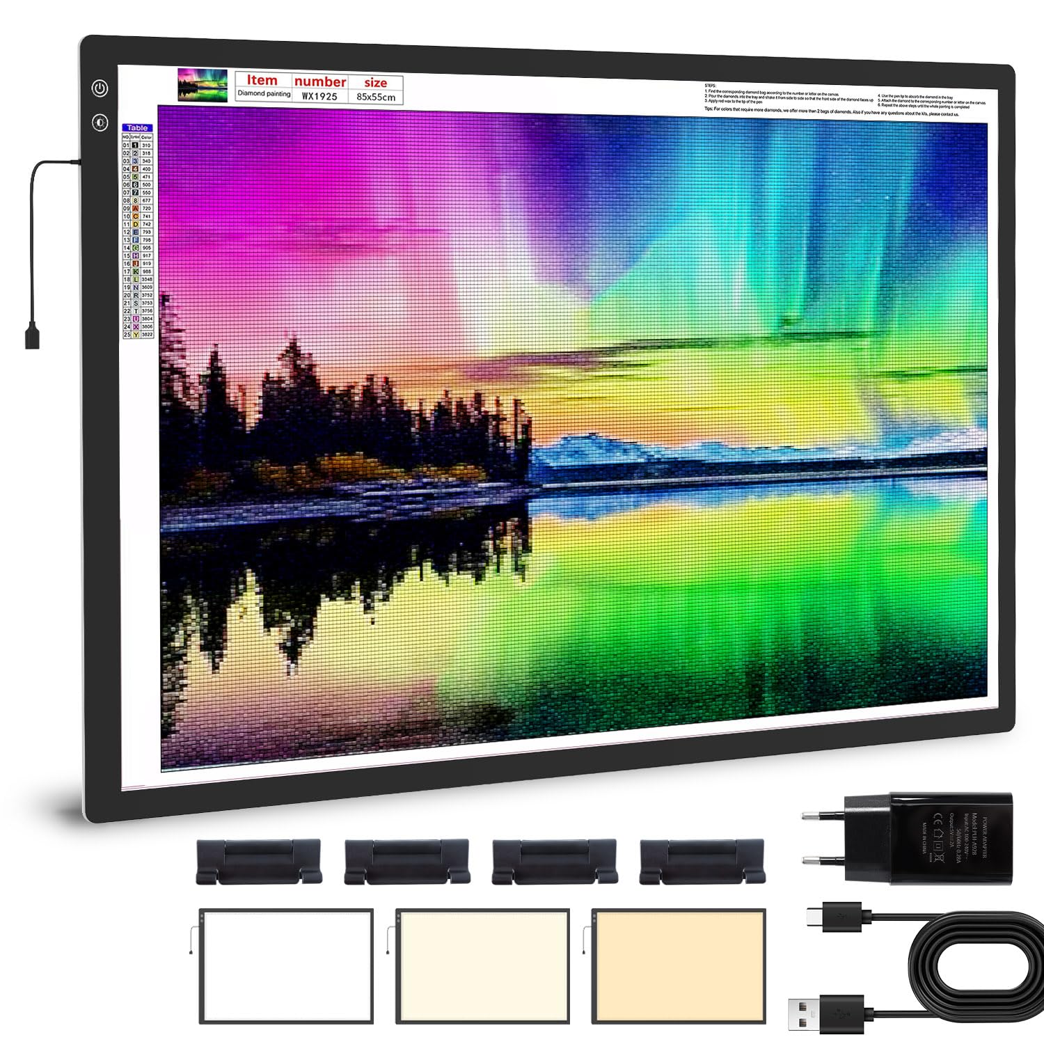 elice Grande lampada ricaricabile A1 luminosa, 6000 mAh, funzionamento a batteria, modalità di luce a 3 colori, lavagna luminosa con 5 livelli/luminosità continua, piastra luminosa per diamond