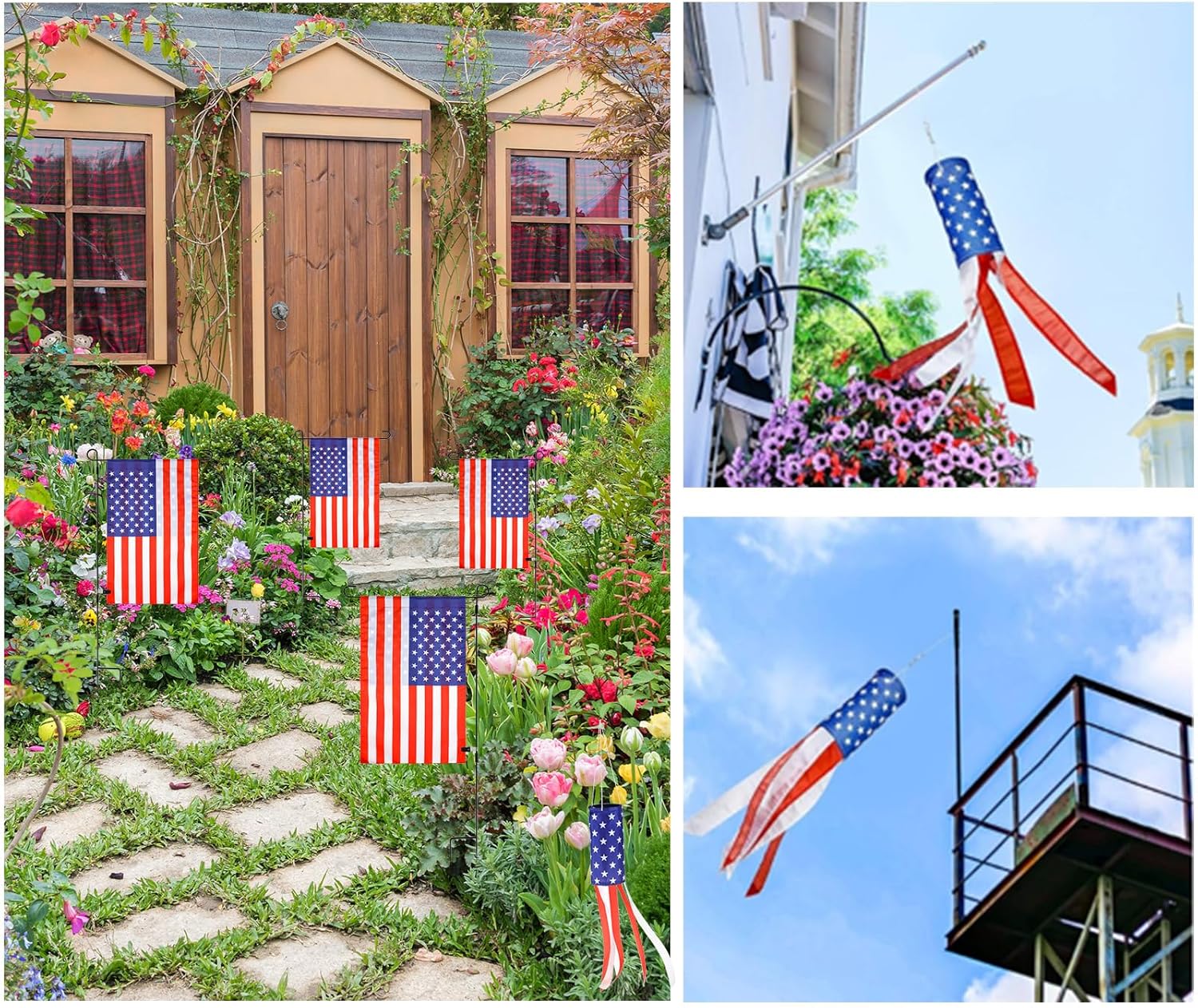 Boao 6 Pack 24 Inch American Flag Windsock, 12 x 18 Inch American Flag Garden Flag with Flag Stand 4th of July Decorations Independence Day Patriotic Decorative Yard Flags for Home Outdoor Decoration