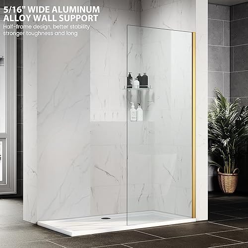 Miniatura 9 de Puerta fija de cristal de ducha de baño con marco completo, panel de pantalla de vidrio de ducha individual de 34 x 74 pulgadas, puerta de ducha de