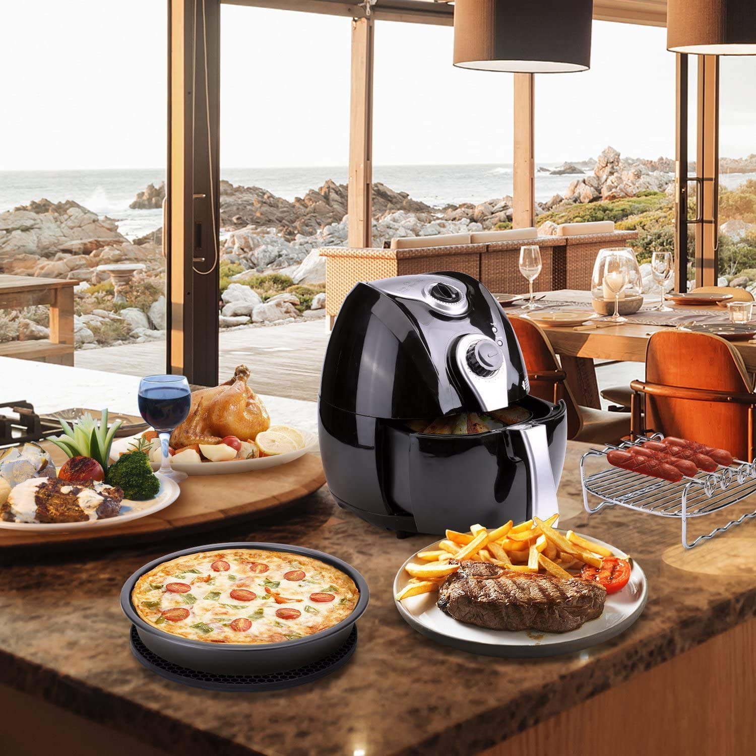 Deep Fryers Universal Air Fryer Accessories Including Cake Barrel,Baking Dish Pan,Grill,Pot Pad, Pot Rack with Silicone Mat by Bellagione (7 inch 8 PCS)