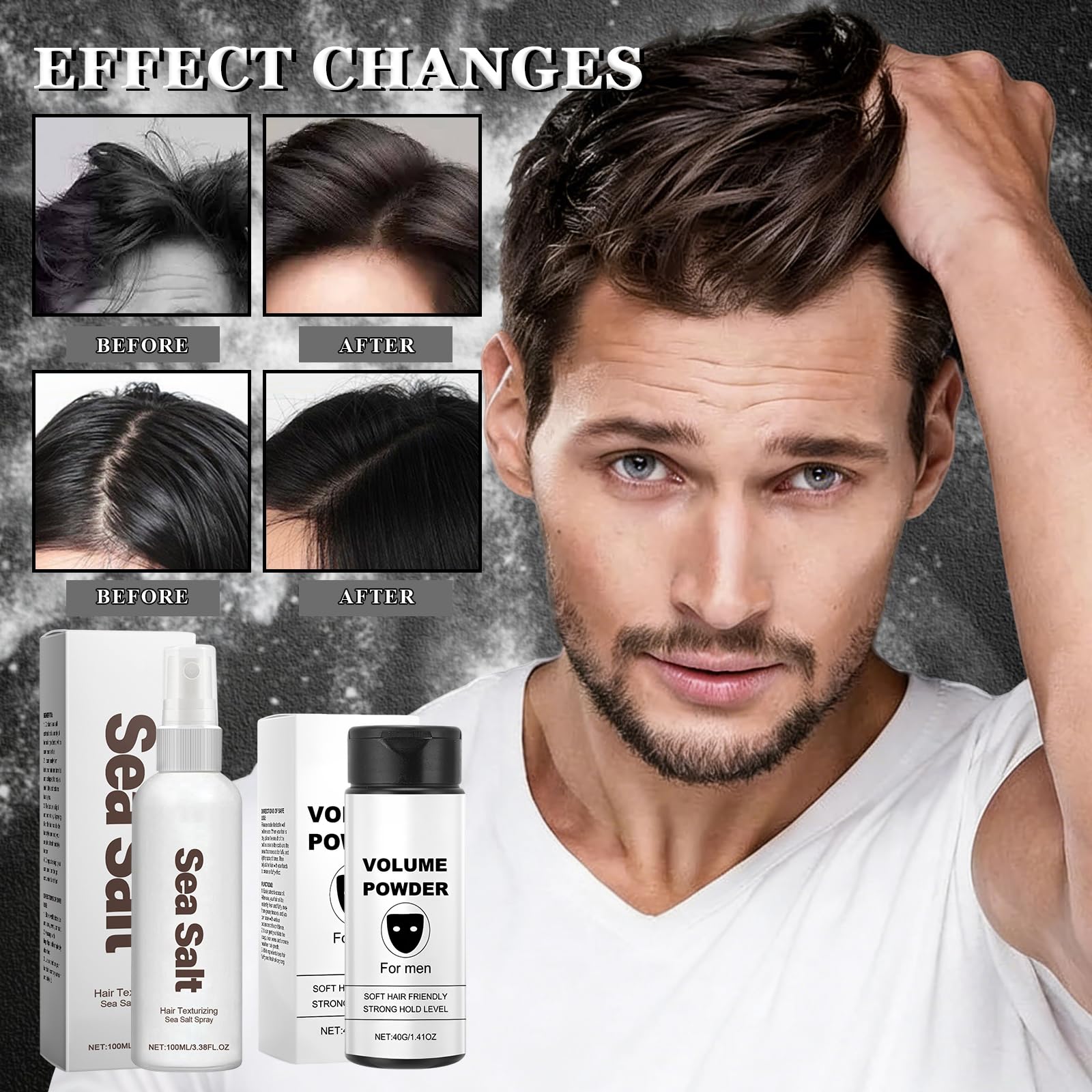 Cera in Polvere per Capelli Uomo 40g+ Based Texture Powder 100ml, Polvere Volumizzante Capelli Uomo, Tenuta a Lunga Durata, Esalta la Consistenza e il Volume