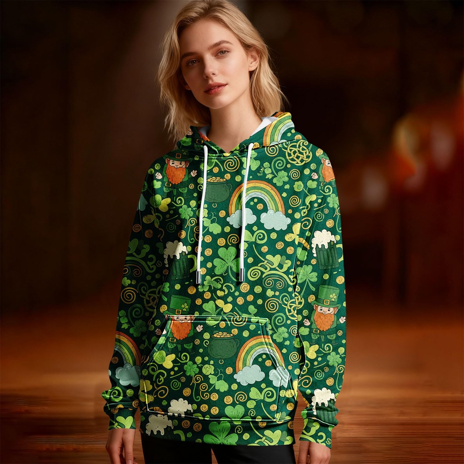Ropa Protección Solar Sudadera con Capucha Irlandesa para Hombre Y Mujer, Estilo Universitario, Divertida, Holgada Bolsillo De Hierro (Green, XL) Oversize Top Deportivo Deportiva