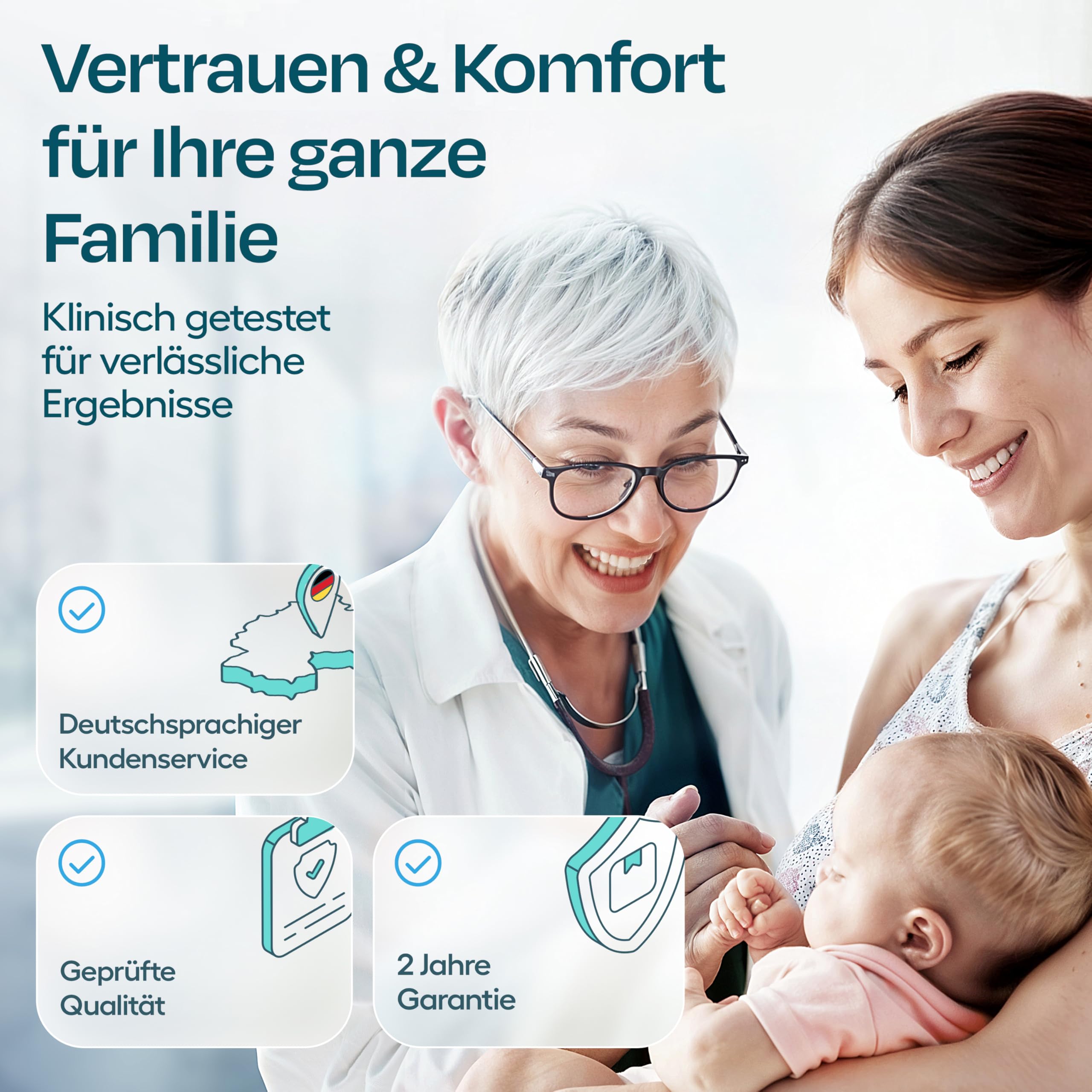 HIMMELSHAUCH MEDICAL Fieberthermometer Ohr & Stirn | 3 in 1 Messgerät | Ohrthermometer Babys Kinder & Erwachsene | Stirnthermometer kontaktlos | Digitales Fieber-Thermometer | Infrarot Fiebermesser