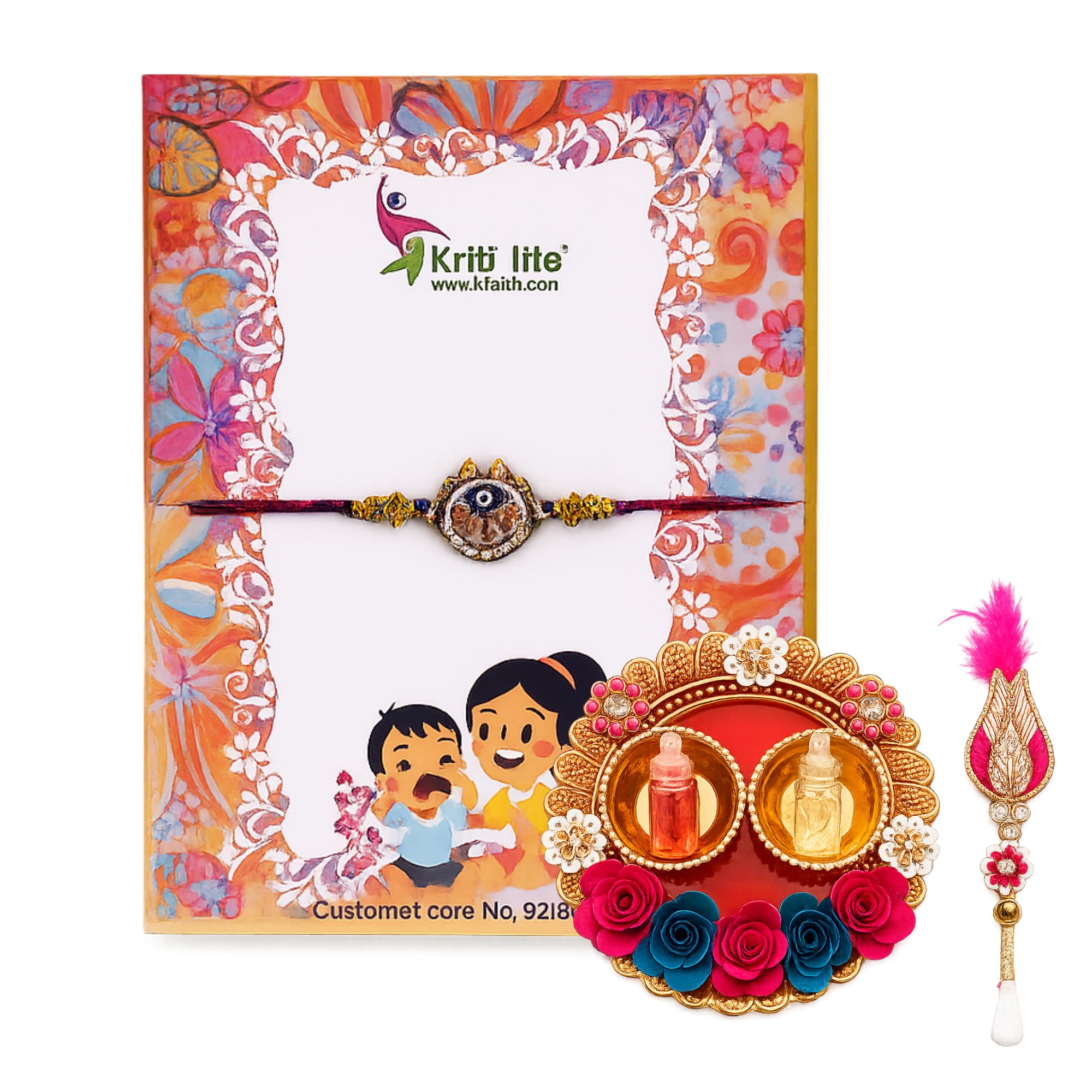 Kriti LifePremium Evil Eye Rakhi Gift Set with Roli Chawal, Greeting Card & Puja Accessories combo | Designer Raksha Bandhan Rakhi for Brother-image-33