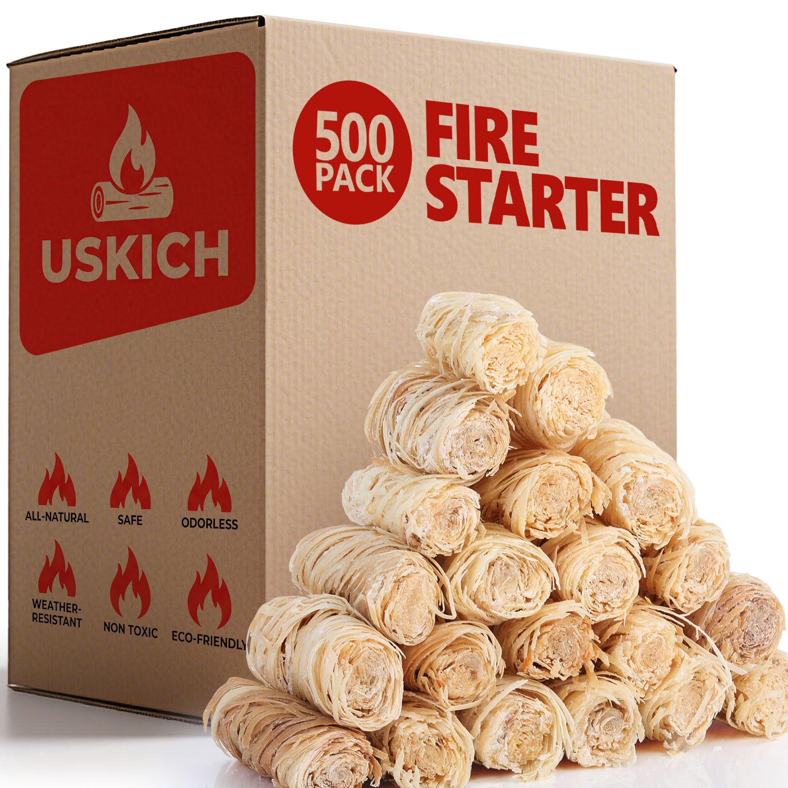 USKICH 500 accendini antincendio naturali per falò, camino, pellet e stufa a legna, falò, fumatori, barbecue, camino, forno per pizza, barbecue, accendino