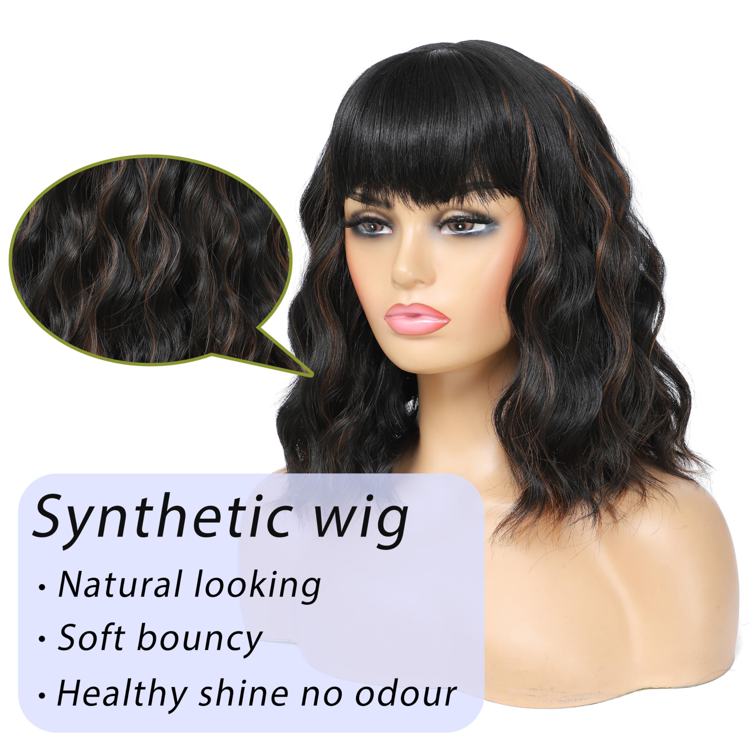 Amazon.com : Veally Short Wavy Bob Wigs with Bangs for Women  display picture 2