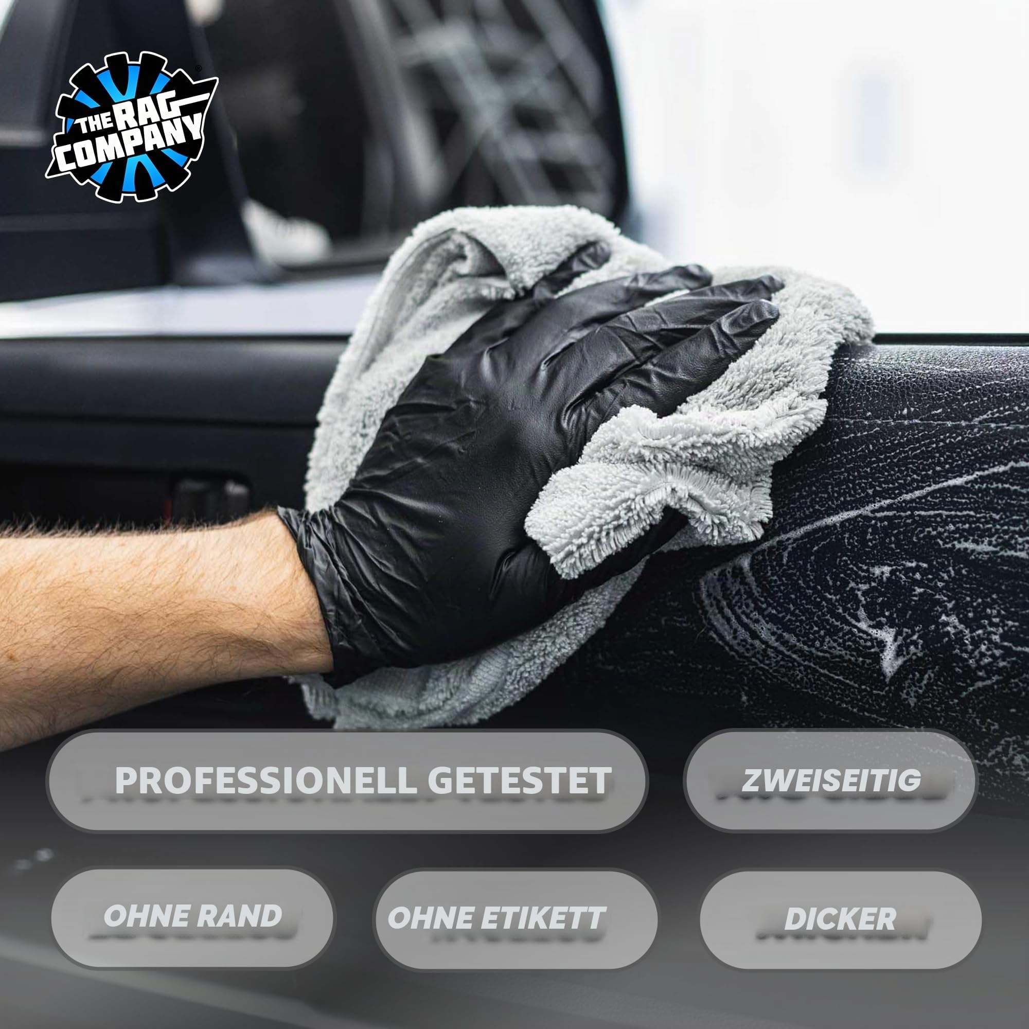 The Rag Company - Creature Edgeless Auto-Detailing Handtücher; Professionelle 70/30 Mischung, zweilagige Plüsch-Mikrofaser, Polieren und Polieren, 420 g/m² – 40,6 x 40,6 cm – Eisgrau – 10 Stück