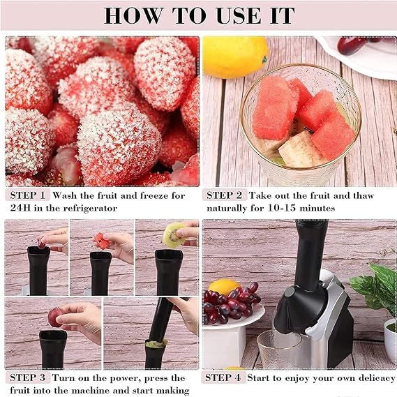 Electric Ice Cream Maker, Dessert Fruit Serve Ice Cream Machine, Home Ice Cream Maker for Making Healthy Soft Serve Sherbet, Sorbet, Fruit Ice Cream, Frozen Yogurt for Kids
