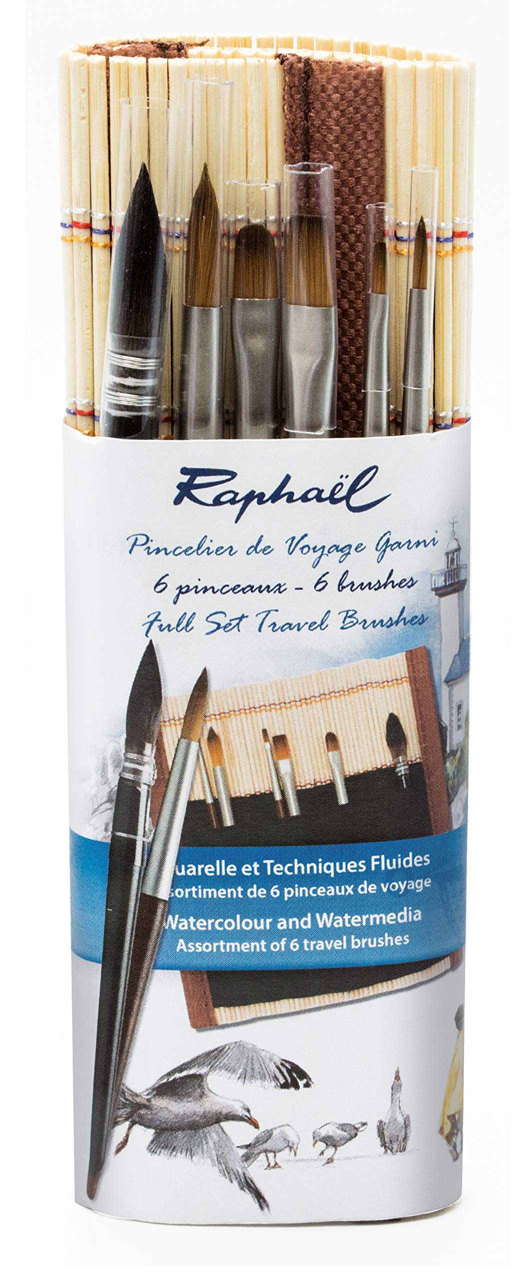 Sennelier Raphael Mini Travel Brush Set in Bamboo Wrap