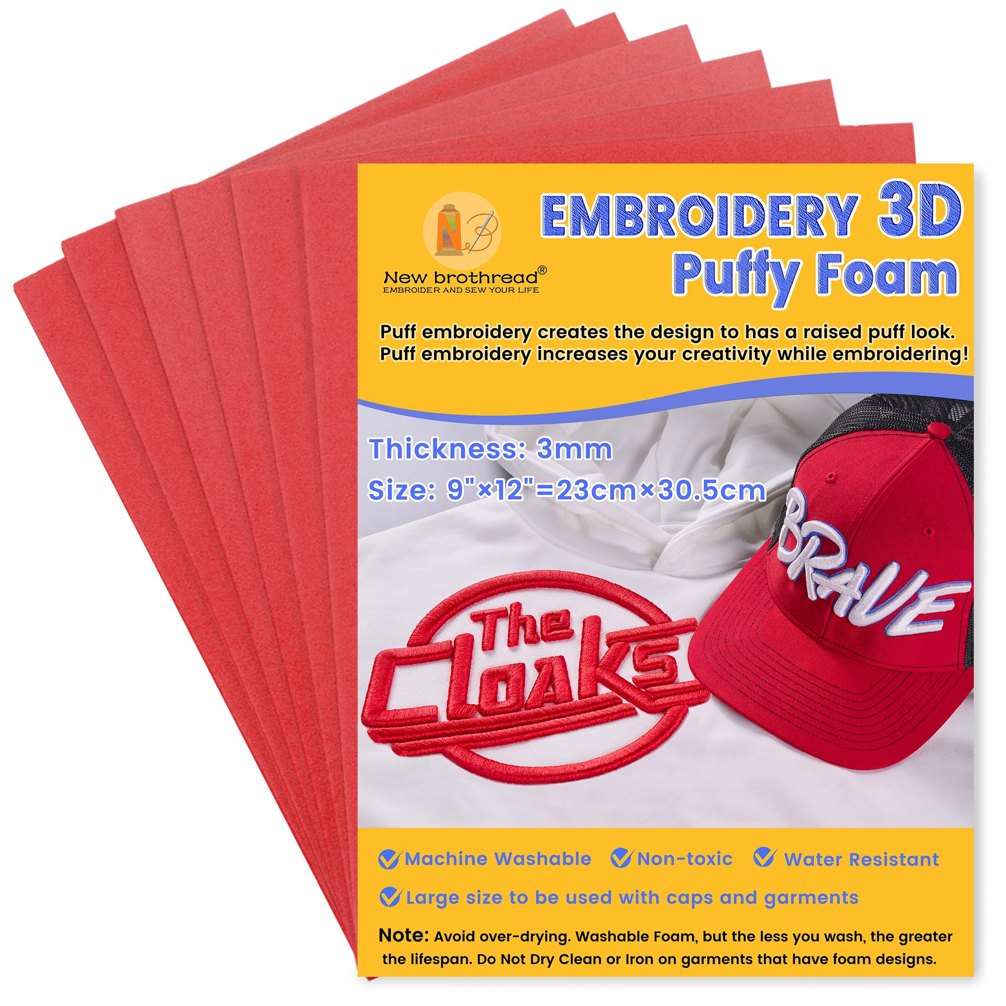 New brothread - 6PCS Embroidery Puffy Foam 9″x12″ (23cmx30.5cm) Large Size 3MM Thickness Creating 3D Embroidery Effect for Caps, Garments, Jackets, Bags, Backpacks and More - Red