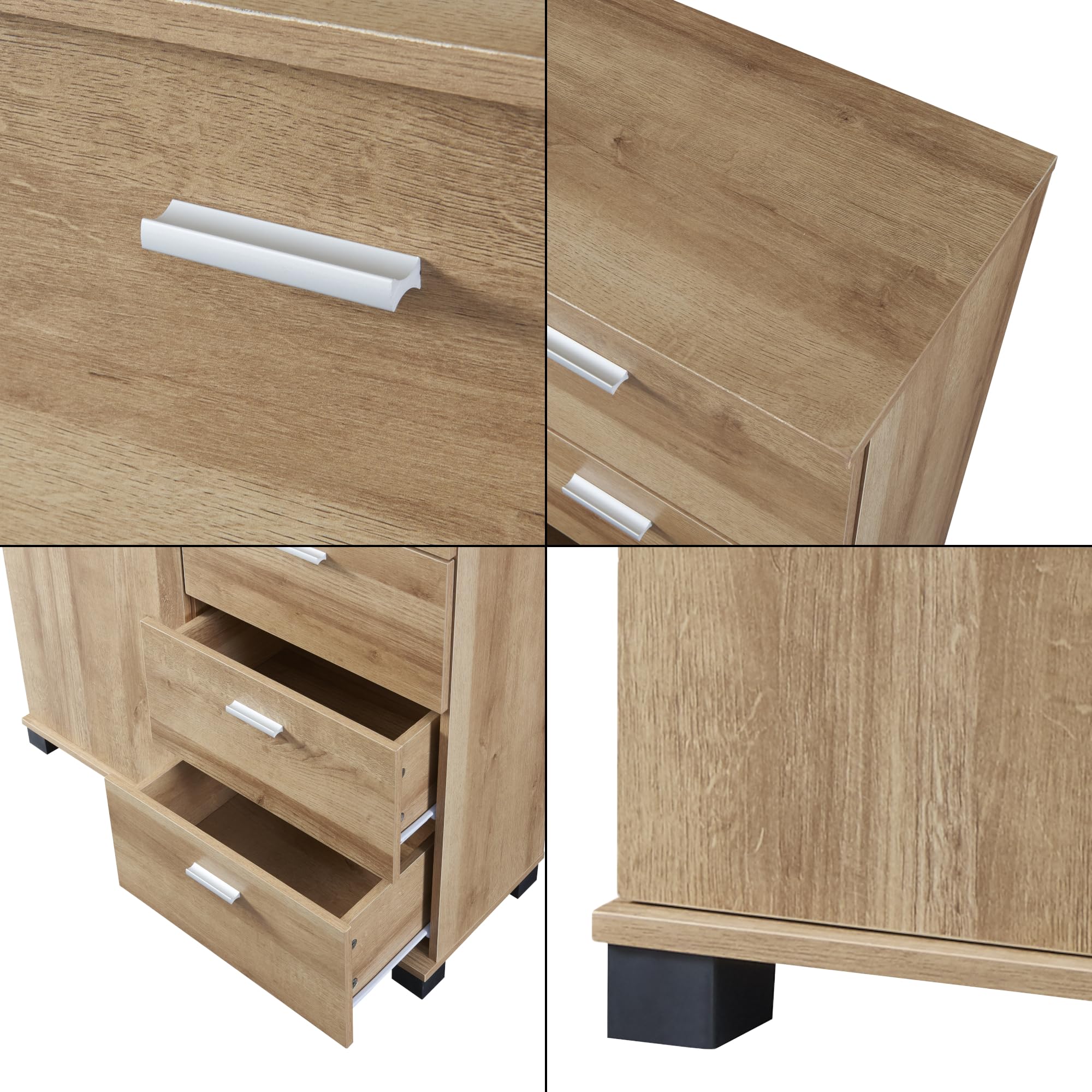 [en.casa] Aparador Döbritz con Puerta 4 Cajones y 2 Estantes Internos Regulables en Altura Armario Zapatero Mueble Zapatero Aglomerado 76 x 80 x 28 cm - Efecto Roble