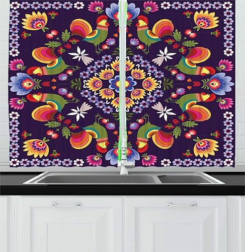 Miniatura 28 de Ambesonne Cortinas de cocina de vino, siluetas abstractas de copas de vino con puntos, bebidas alcohólicas, modernas, juego de 2 paneles para Negro