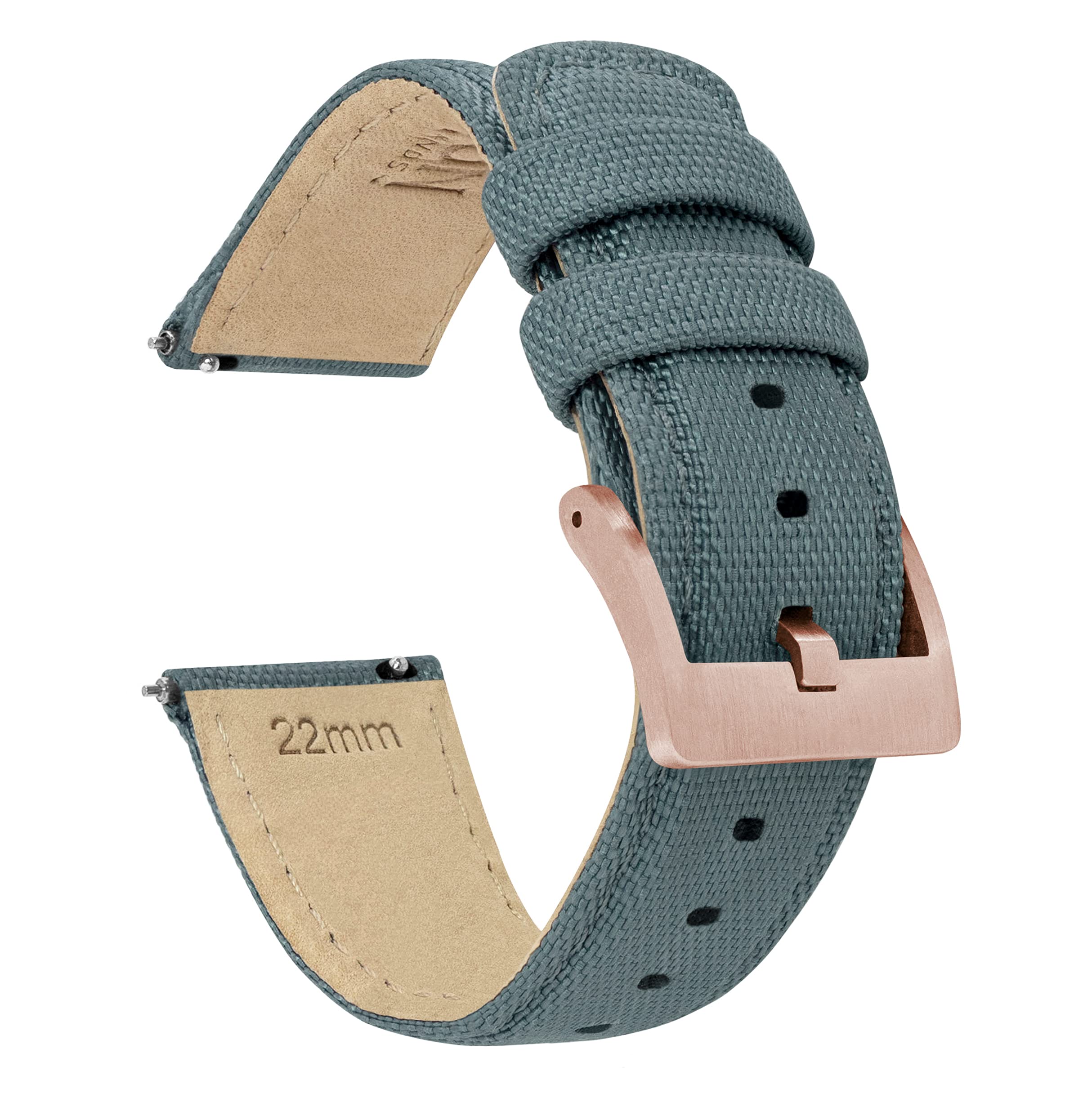 BARTON WATCH BANDS, 24mm Slate Grey Sailcloth Quick Release Premium Nylon Weave (Rose Gold Buckle)