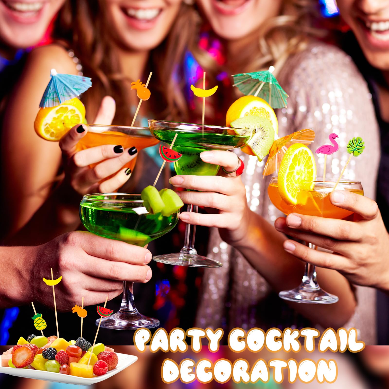 CIYIN 100 Pezzi Bastoncini Cocktail, Stecchini per Aperitivo, 12 cm Stuzzicadenti in Legno per Frutta con Motivo Tropicale, Stuzzicadenti Decorativi, per Antipasti Frutta Dessert