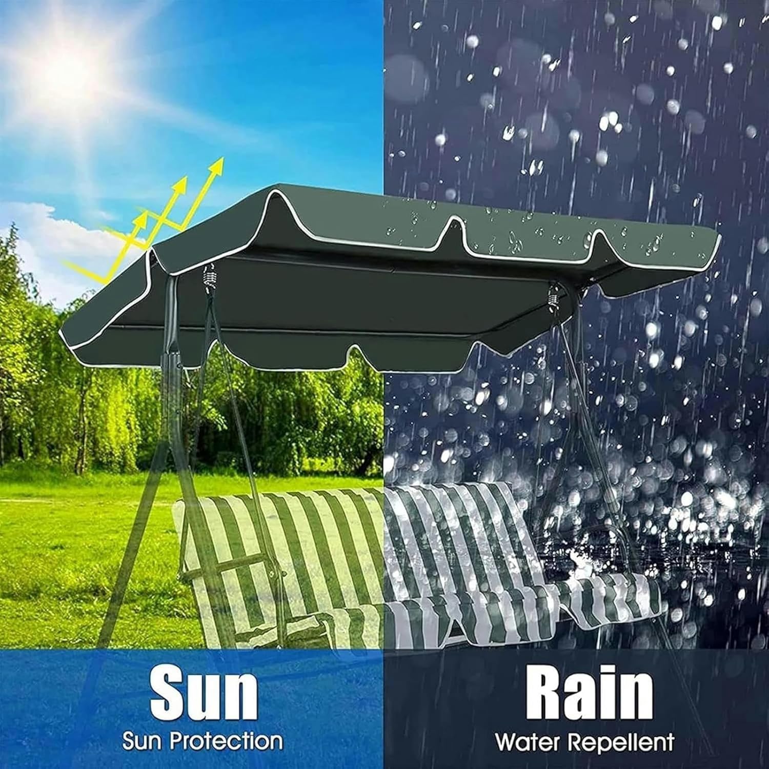 Swing Chair Canopy Replacement, Garden Replacement Canopy for Swing Seat 2 & 3 Seater, Only for Swing Chair Top Hammock Cover Porch Top Cover Seat(Cover Only)(Size:195 * 125 * 15cm) Green