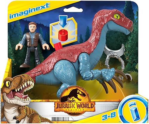 Miniatura 6 de Fisher-Price Imaginext Jurassic World - Juego de figuras de dinosaurio Therizinosaurus & Owen Grady para juegos de simulación, preescolar, niños a