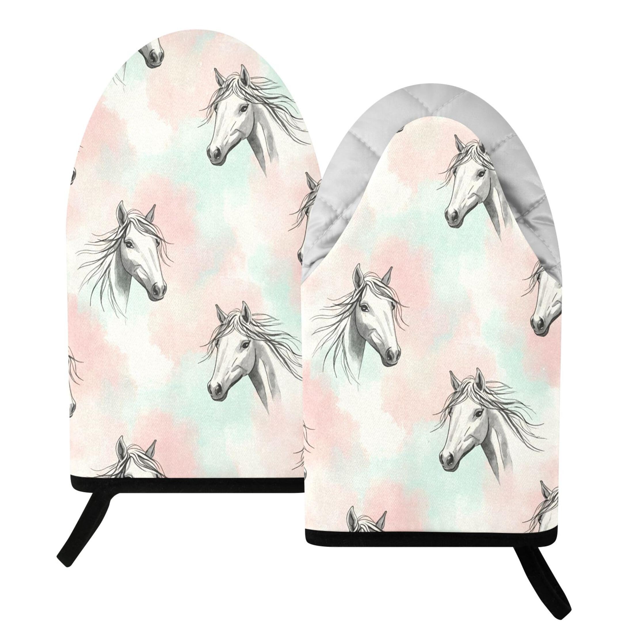 Kutsu Horses Oven Mitts for Kitchen, Heat Resistant Cotton Oven Gloves for BBQ Baking Cooking, Breathable Kitchen Essentials, 2 pcs