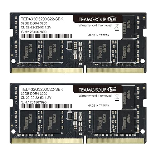 TEAMGROUP Elite DDR4 64GB Kit (2 x 32GB) 3200MHz PC4-25600 CL22 (2933MHz or 2666MHz) Unbuffered Non-ECC 1.2V SODIMM 260-Pin Laptop Notebook PC Computer Memory Module Ram Upgrade - TED464G3200C22DC-S01 - 64GB Kit (2x32GB)
