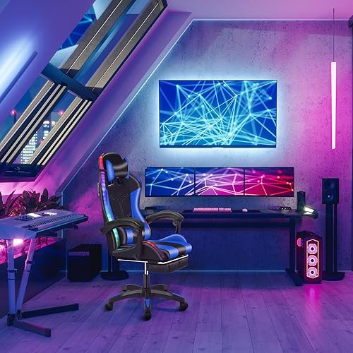 Miniatura 7 de Silla de juegos con altavoces Bluetooth y luces LED, silla ergonómica de masaje para computadora, altura ajustable, silla de videojuegos con asiento