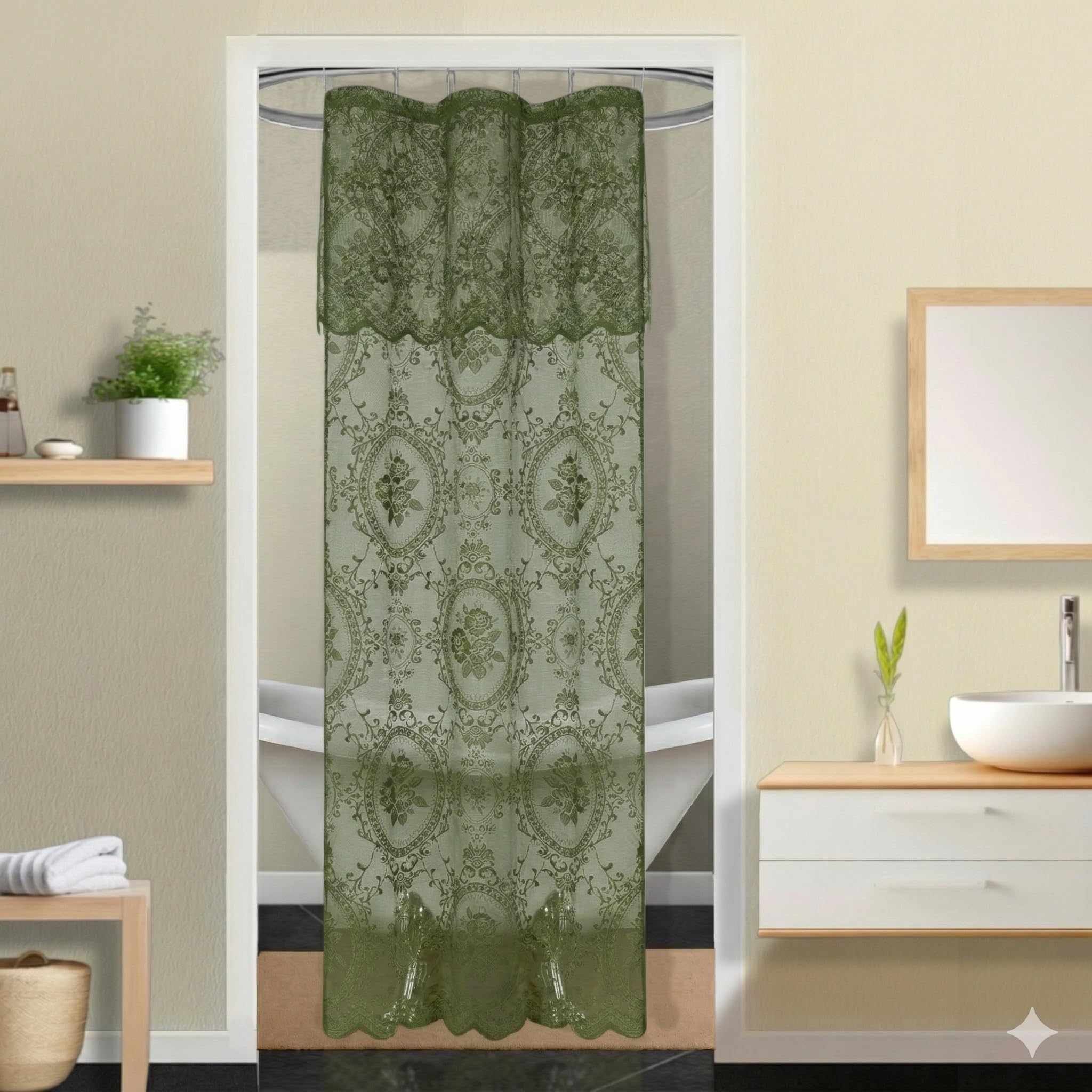 Gothic Stall Shower Curtain with Valance. SH Sage 36