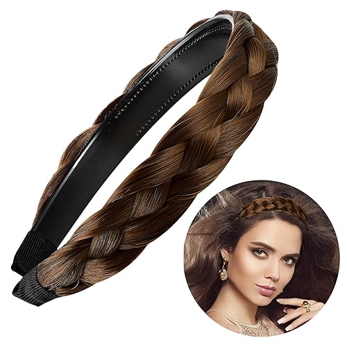 Miniatura 5 de Diadema de 4 hebras de pelo sintético trenzado, diadema clásica, gruesa, ancha, trenzada, elástica, para mujeres y niñas, accesorio para el cabello