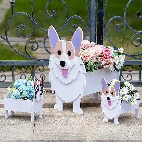 Miniatura 4 de JKMXBX - Maceta para perros, maceta de barril en forma de animal, macetas de madera para plantas al aire libre, bonita maceta de bulldog chihuahua