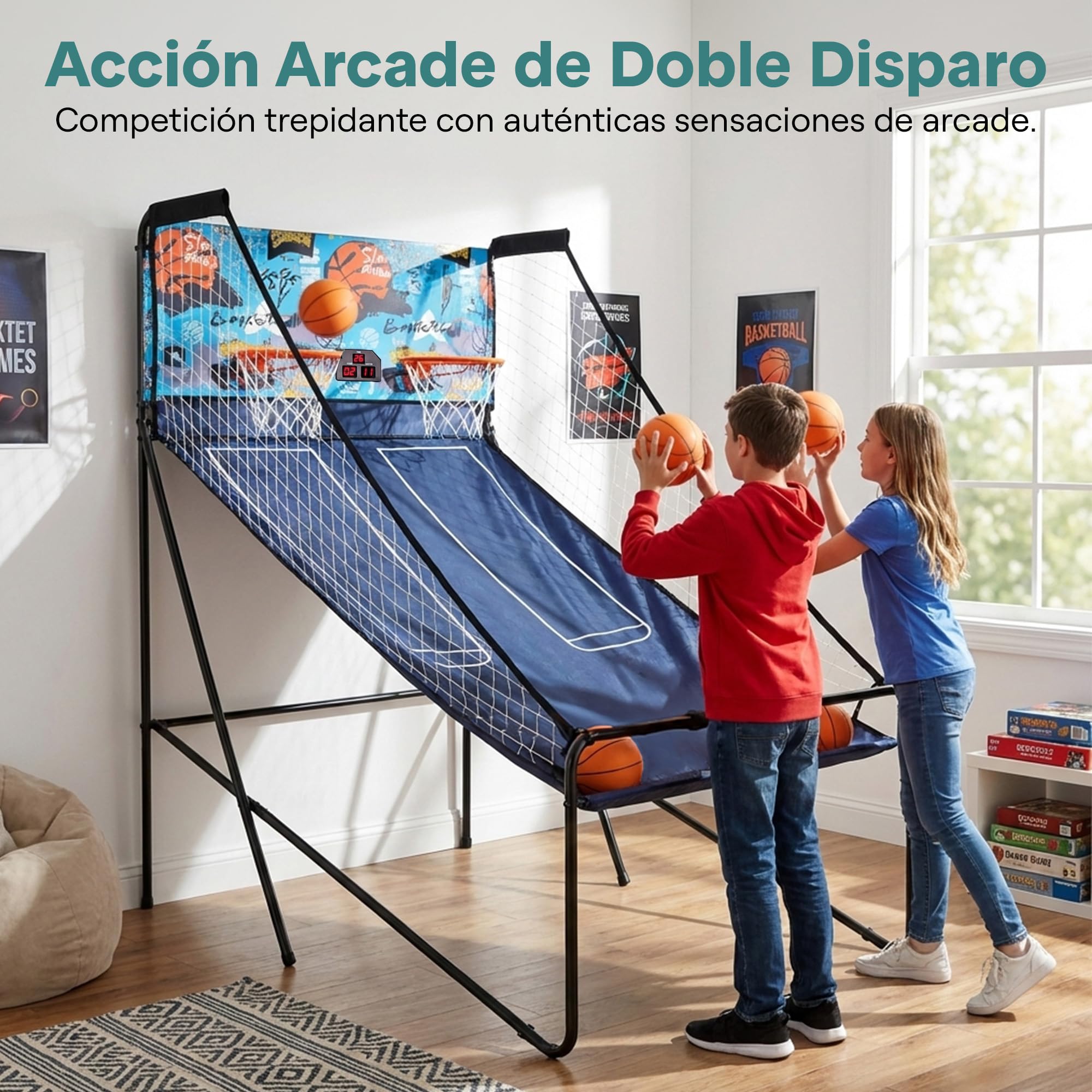 SereneLife juego baloncesto, Marcador LED digital, Plegable, Para niños y Adultos, Ideal para interiores y exteriores