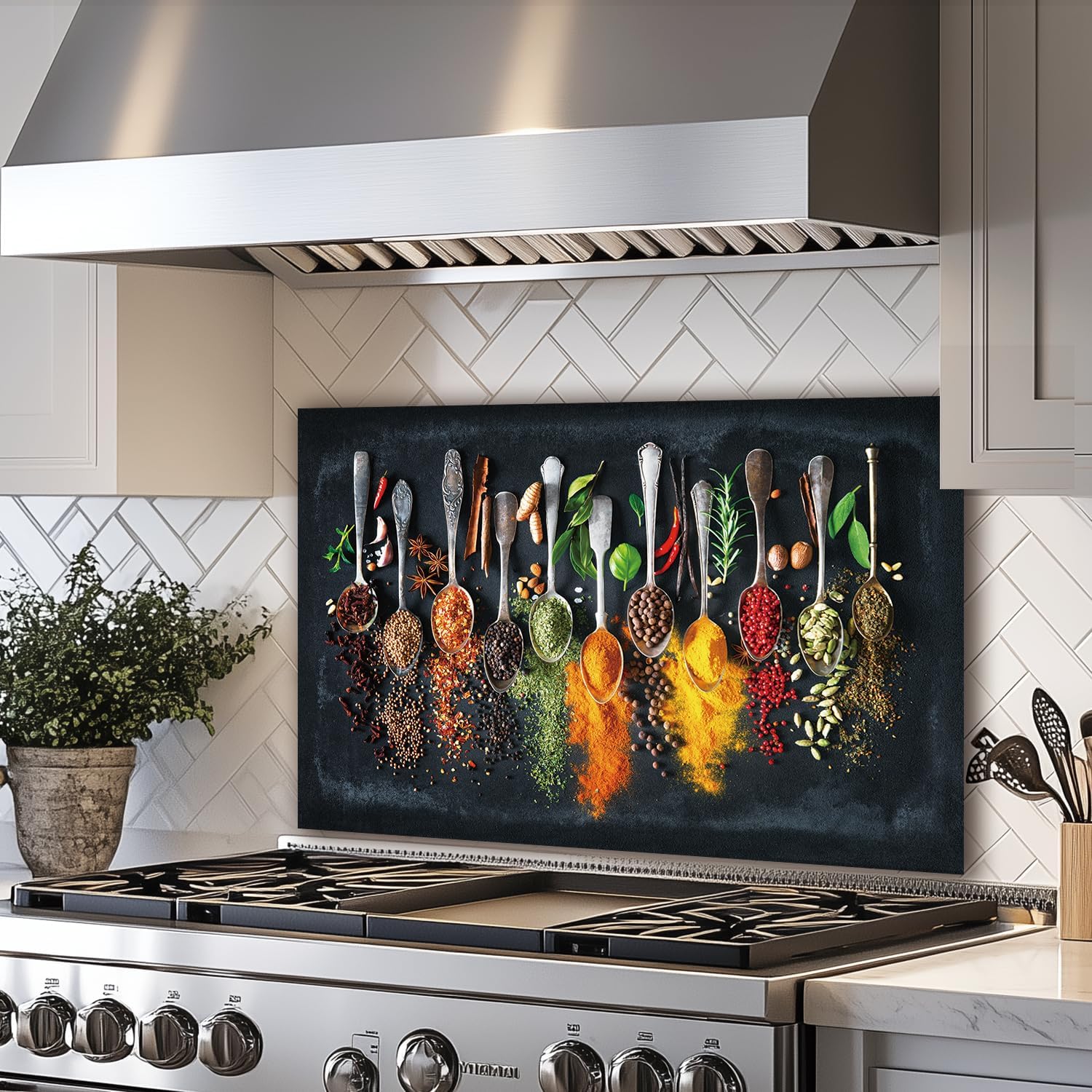 LMSDYSHU Spice，Tempered Glass Backsplash for Kitchen，Frameless, Stove Backsplash Protector for Wall,Easy to Clean, Home Decor(30"x16")