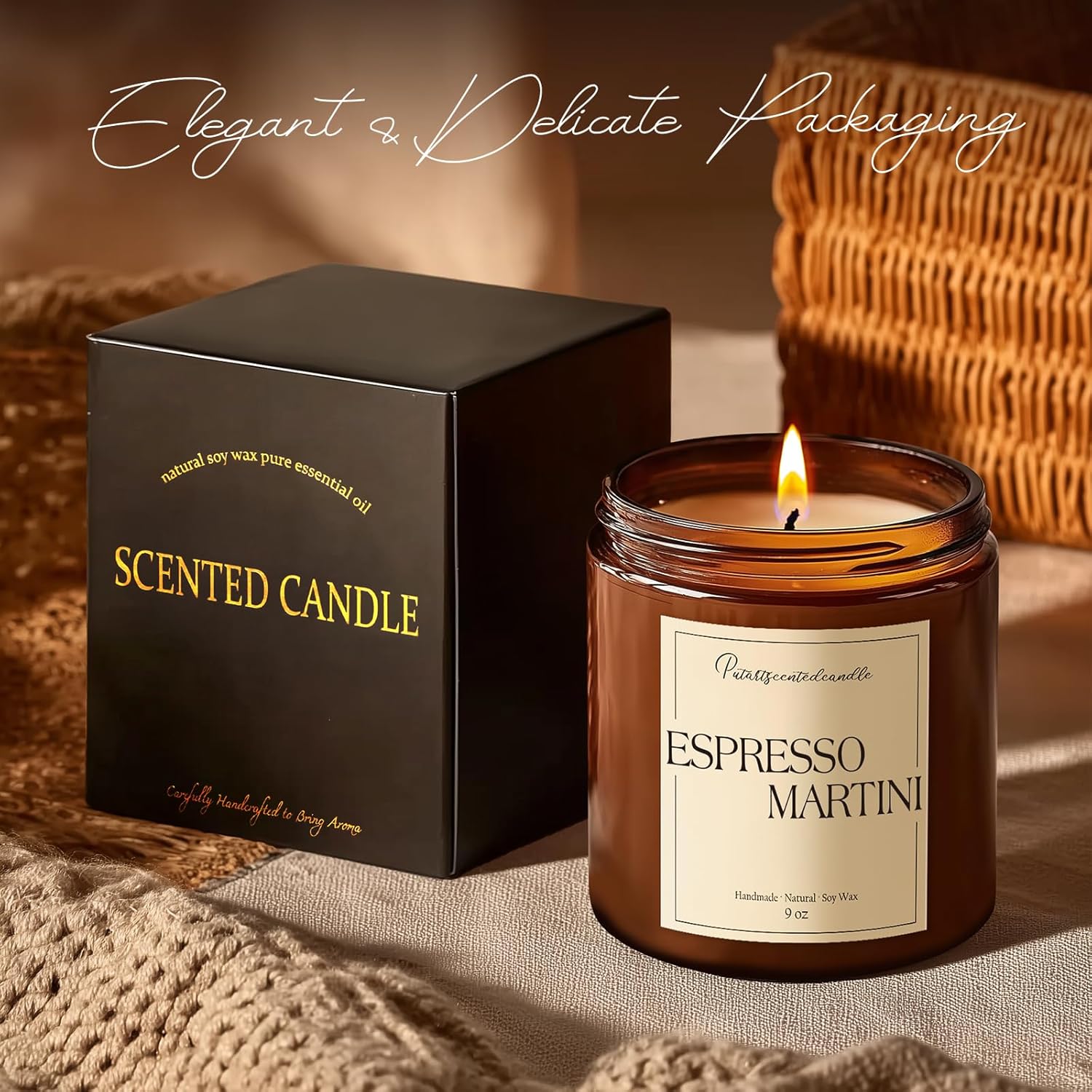 Espresso Martini Highly Scented Candles for Home, 9oz Natural Soy Aromatherapy Coffee Candle with Essential Oil, Home Fragrance Stress Relief & Meditation Jar Candles Gifts for Men Women image 7 of 8 B0FJ2H61QL