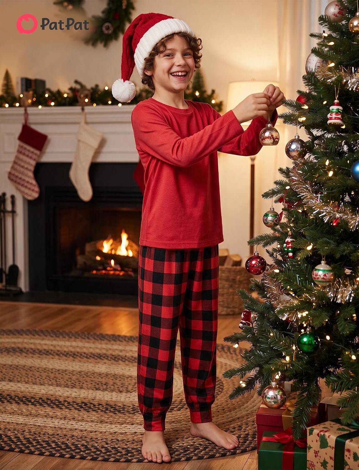 PATPAT Unisex Kids Pajama Jogger Pants Plaid Lounge Bottoms for 5–14 Years