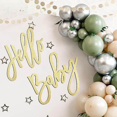 Miniatura 4 de HELLO BABY Letrero (maderadorado) para decoración de baby shower, pancarta de fiesta, revelación de género, anuncios de bebé, fiesta de primer