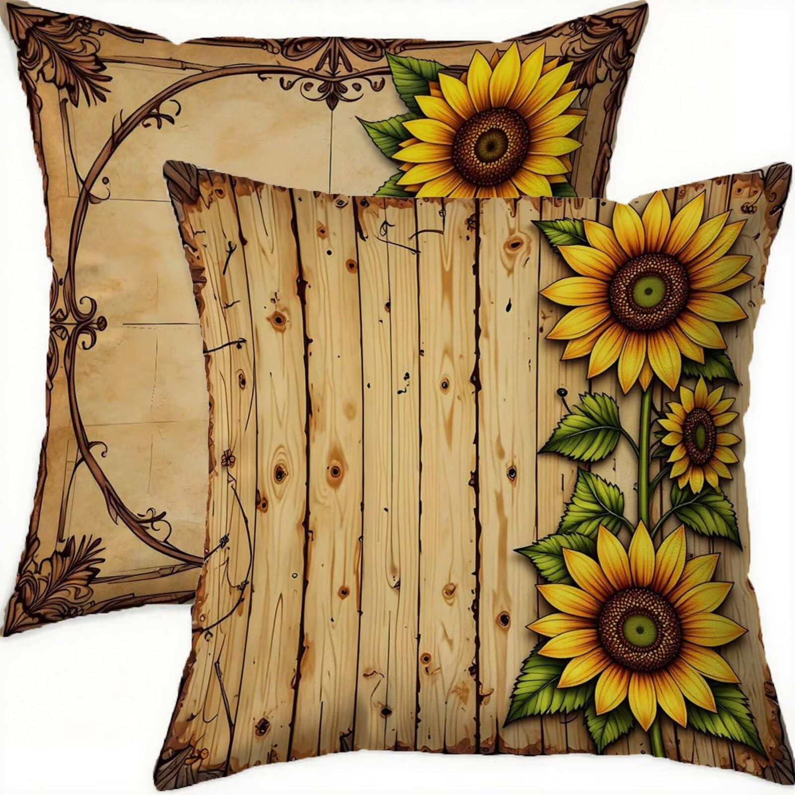 Housse de coussin 70x70 vintage en velours jaune tournesol pour canapé de salon