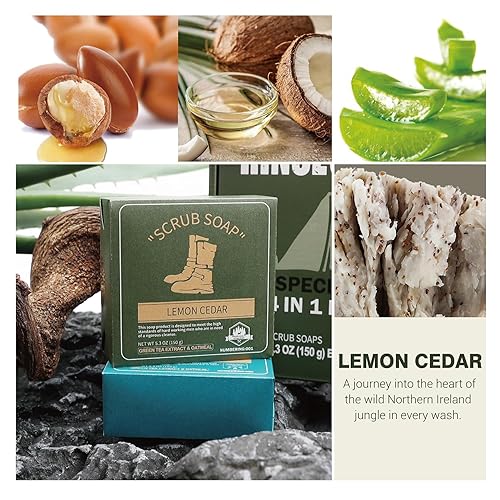 Miniatura 5 de Rinse & Robust Jabón en barra para hombre, 4 piezas, barra de jabón natural, barra limpiadora, hidratante y exfoliante, juego de regalo de jabón