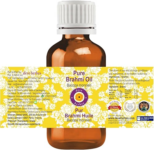 Miniatura 2 de Deve Herbes Aceite de Brahmi puro (Bacopa monnieri) con gotero interno de plástico europeo de grado terapéutico prémium para cabello, piel y