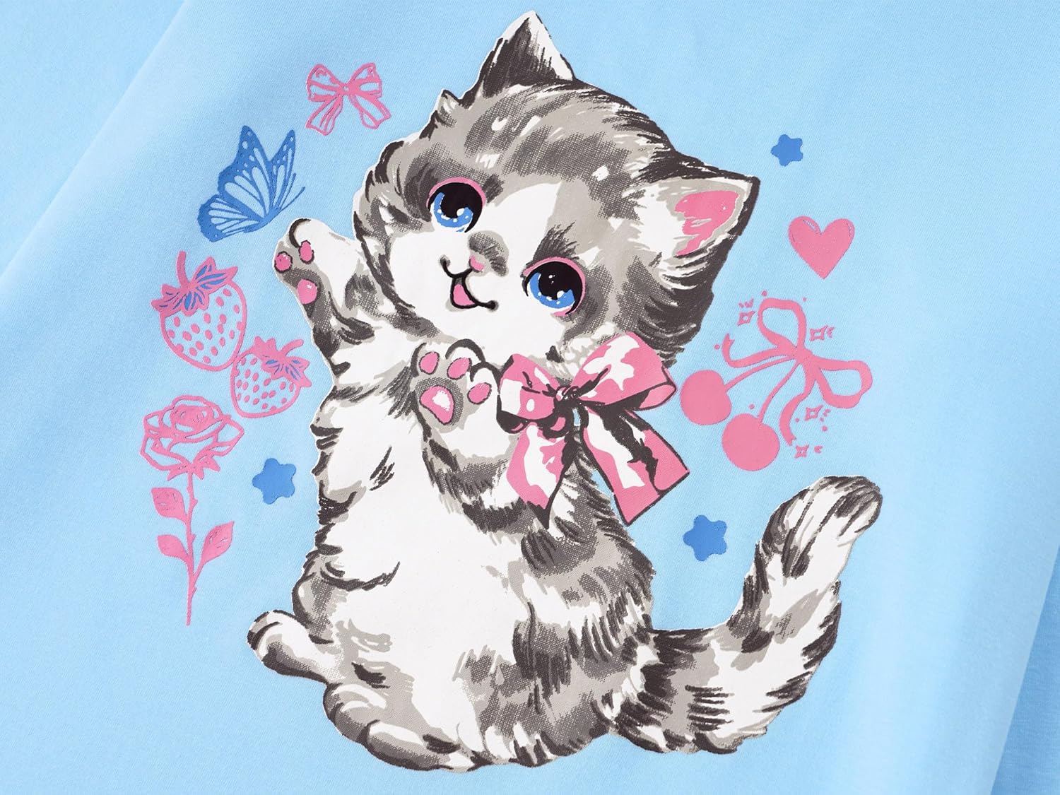 Girls Long Sleeve T-Shirt - Soft Tops Pink Cute Cat Graphic Tee Size 6-14 - Image 3