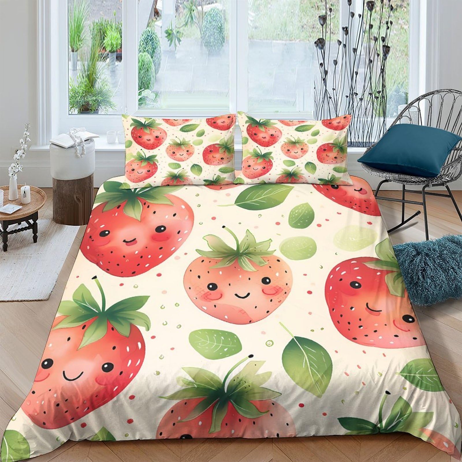 Ctjqhvkz Style-7 3D Printed Strawberry Smile Fitted Sheet Microfiber Soft Easy Care Cute Fruit Bed Cover For Bedroom Dorm Decor Single（135X200cm）